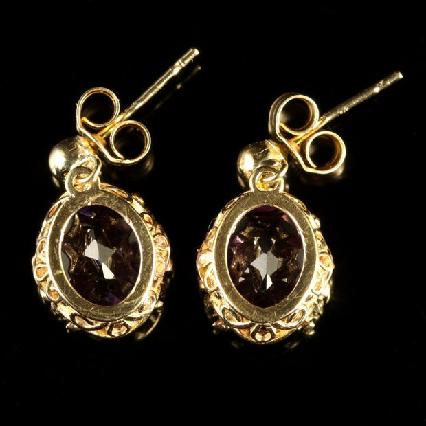 Amethyst 9Ct Gold Drop Earrings
