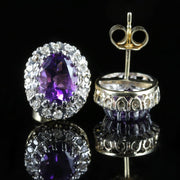 Amethyst Diamond Cluster Earrings 9Ct Gold