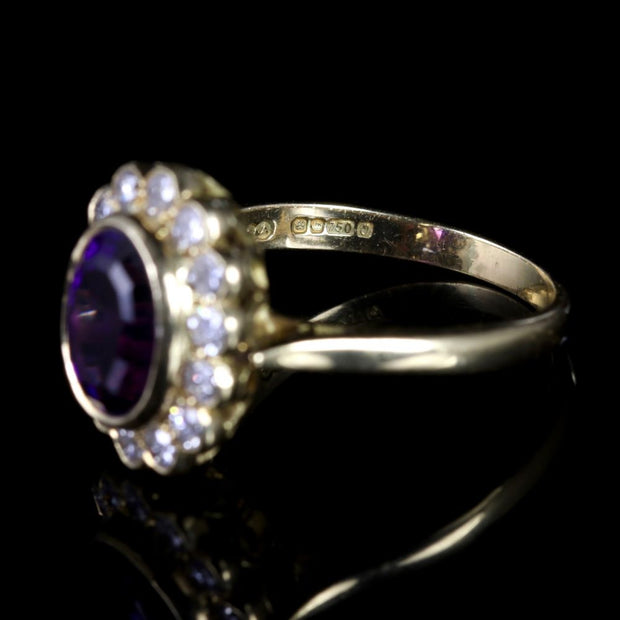 Amethyst Diamond Cluster Ring 18Ct Yellow Gold Dated 1988