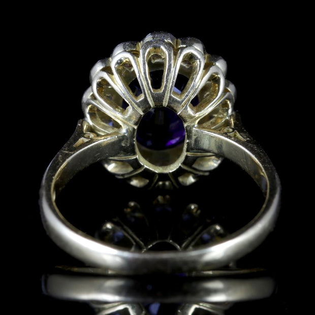 Amethyst Diamond Cluster Ring 18Ct Yellow Gold Dated 1988