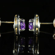 Amethyst Diamond Earrings 9Ct Gold Drop Style