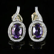 Amethyst Diamond Earrings 9Ct Gold Drop Style