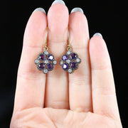 Amethyst Diamond Flower Earrings 9Ct Gold