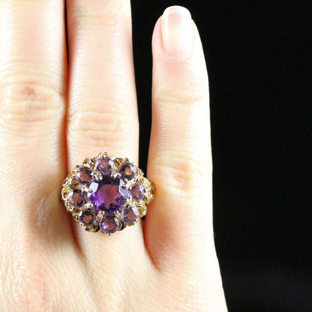 Amethyst Gold Large Cluster Ring 9Ct Gold