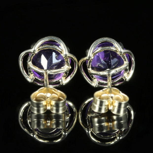 Victorian Style Amethyst Gold Stud Earrings 9ct Gold