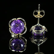 Victorian Style Amethyst Gold Stud Earrings 9ct Gold