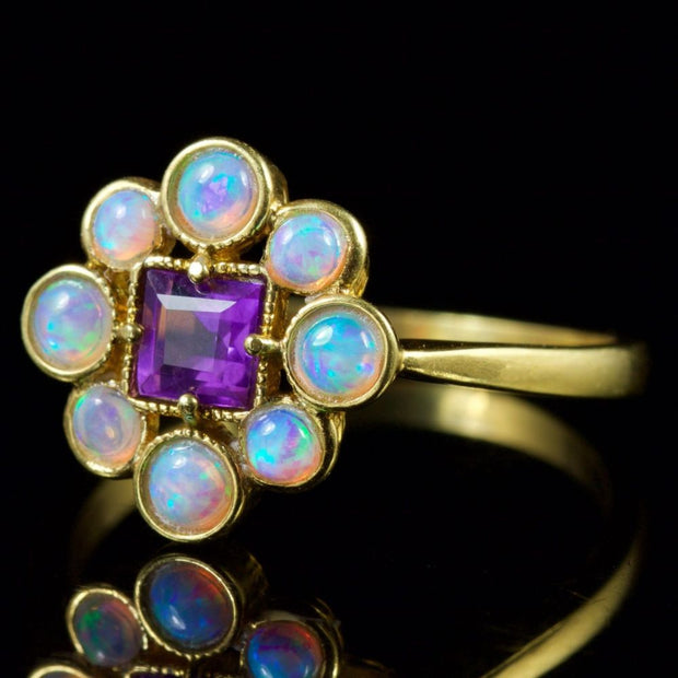 Amethyst Opal Ring 18Ct Gold Silver Ring