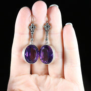 Edwardian Style Purple Paste Earrings Silver 18ct Gold Wires