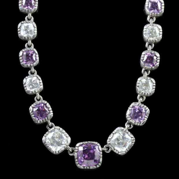 Georgian Style Amethyst Quartz Riviere Necklace Sterling Silver