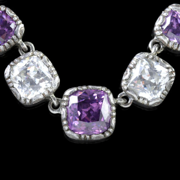 Georgian Style Amethyst Quartz Riviere Necklace Sterling Silver