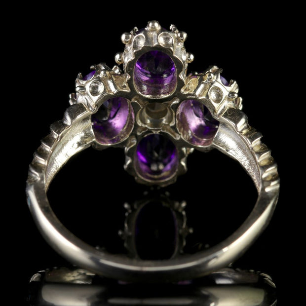 Amethyst Pearl Gold Cluster Ring
