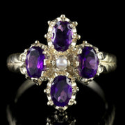 Amethyst Pearl Gold Cluster Ring