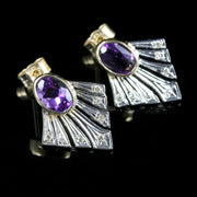 Amethyst And Diamond Fan Earrings 9Ct Gold