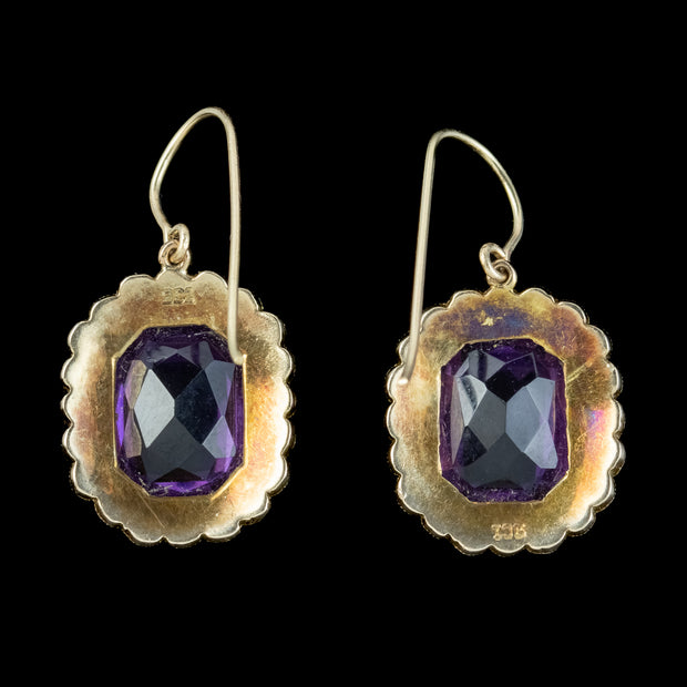 Antique Art Deco Amethyst Pearl Drop Earrings 4ct Amethysts