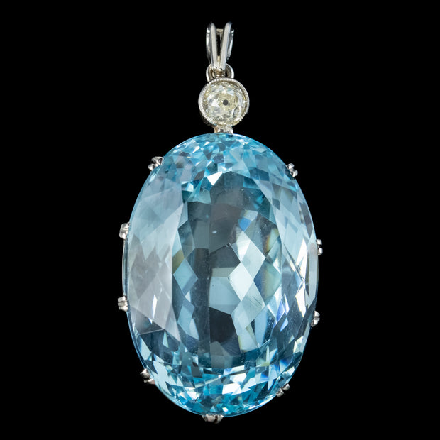 Antique Art Deco Aquamarine Diamond Pendant 25ct Aqua