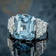 Art Deco Aquamarine Diamond Ring 7.67ct Aqua