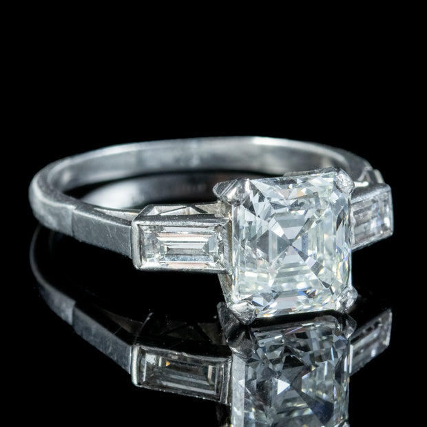 Antique Art Deco Asscher Cut Diamond Trilogy Ring 2.35ct Of Diamond With Cert