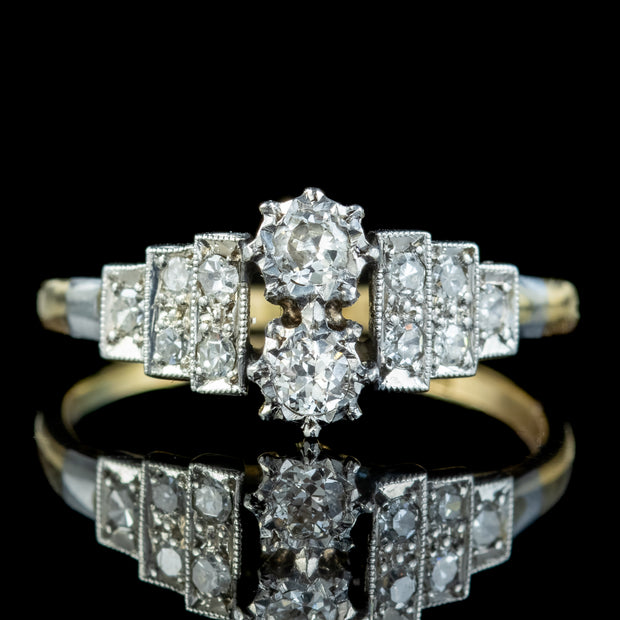 Antique Art Deco Diamond Toi Et Moi Ring 0.50ct Total