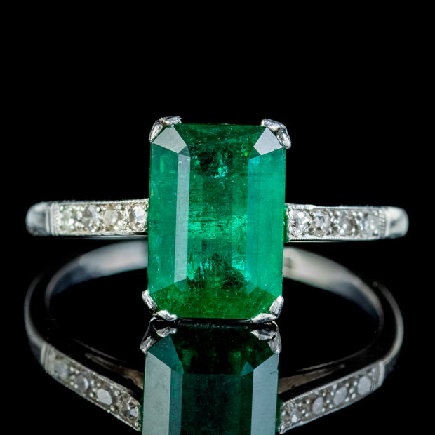Antique Art Deco Emerald Diamond Ring 2.50ct Emerald
