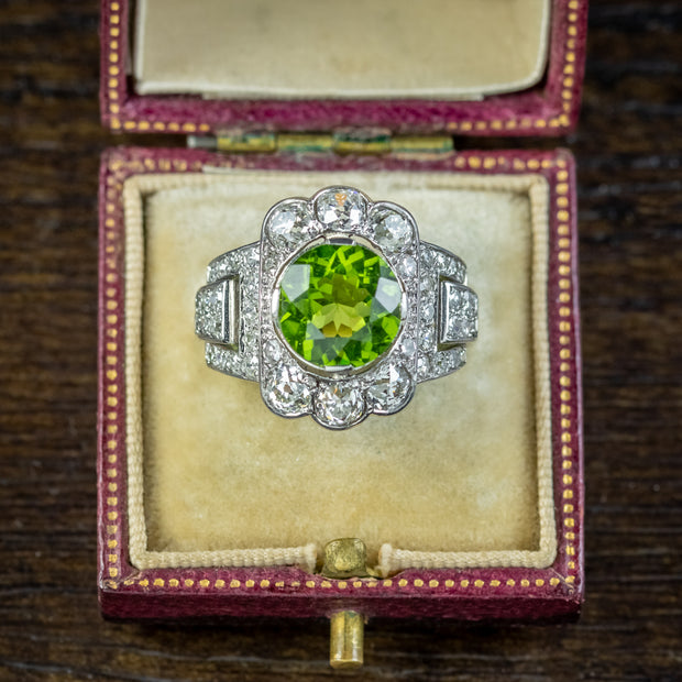 Antique Art Deco French Peridot Diamond Ring 5ct Peridot