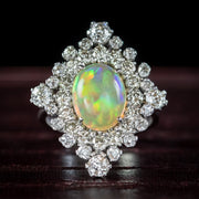 Antique Art Deco Opal Diamond Cluster Ring 3.5ct Opal 