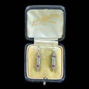 Antique Art Deco Ruby Diamond Drop Earrings 18ct Gold With Box