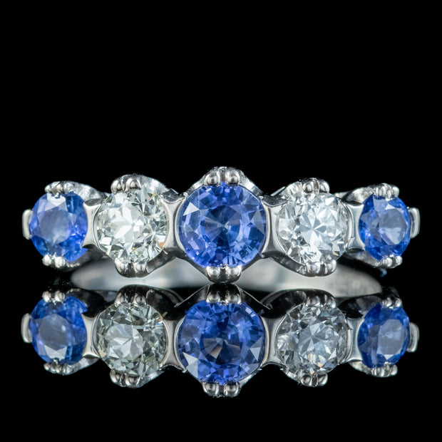 Antique Art Deco Sapphire Diamond Five Stone Ring 1ct Of Sapphire