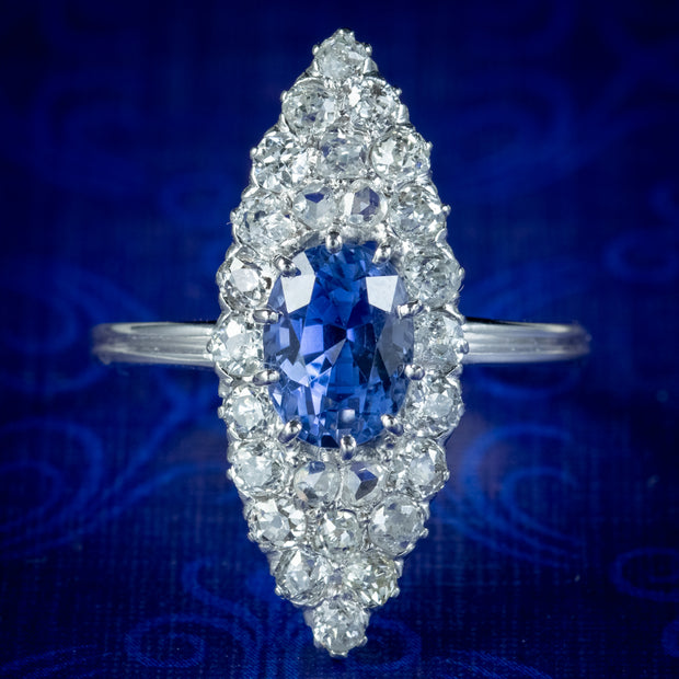 Antique Art Deco Sapphire Diamond Navette Ring 1.75ct Sapphire