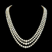 Antique Art Deco Triple Strand Pearl Necklace With 9ct Gold Turquoise Clasp 