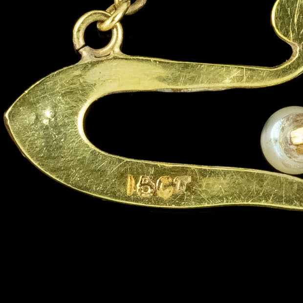 Antique-Art-Nouveau-Suffragette-Pendant-15ct-Gold-Peridot-Amethyst-Pearl-Circa-1910-MARKS