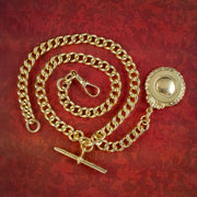 Antique Edwardian Albert Chain And Medallion Sterling Silver Gold Gilt Dated 1911