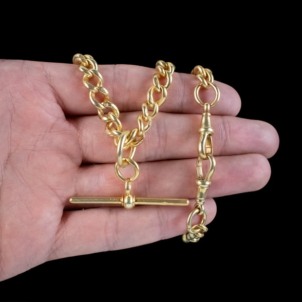 Antique Edwardian Albert Chain Sterling Silver 18ct Gold Gilt Dated 1905