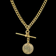 Antique Edwardian Albert Chain With French Coin Medallion Silver 18ct Gold Gilt Dated 1919