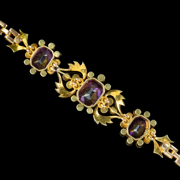 Antique Edwardian Amethyst Pearl Bracelet 15ct Gold