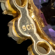 Antique Edwardian Amethyst Pearl Brooch 9ct Gold 20ct Amethyst