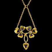 VAntique Edwardian Amethyst Pearl Lavaliere Necklace 15ct Gold Circa 1901