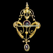 Antique Edwardian Amethyst Pearl Pendant 9ct Gold