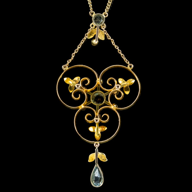 Antique Edwardian Aquamarine Pearl Necklace 9ct Gold 