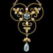 Antique Edwardian Aquamarine Pearl Necklace 9ct Gold 