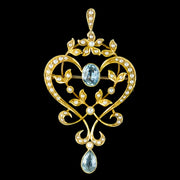Antique Edwardian Aquamarine Pearl Pendant 15ct Gold