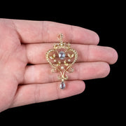 Antique Edwardian Aquamarine Pearl Pendant 15ct Gold