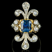 Antique French Edwardian Ring Australian Sapphire Diamond Circa 1915