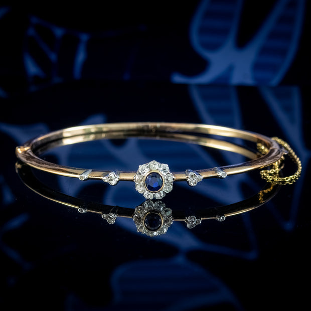 Antique Edwardian Austro-Hungarian Sapphire Diamond Daisy Bangle 