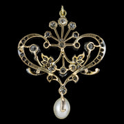 Antique Edwardian Belle Epoch Diamond Pearl Pendant Circa 1905