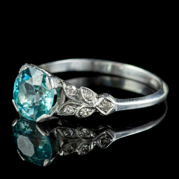 Antique Edwardian Blue Zircon Diamond Ring 1.50ct Zircon Circa 1905