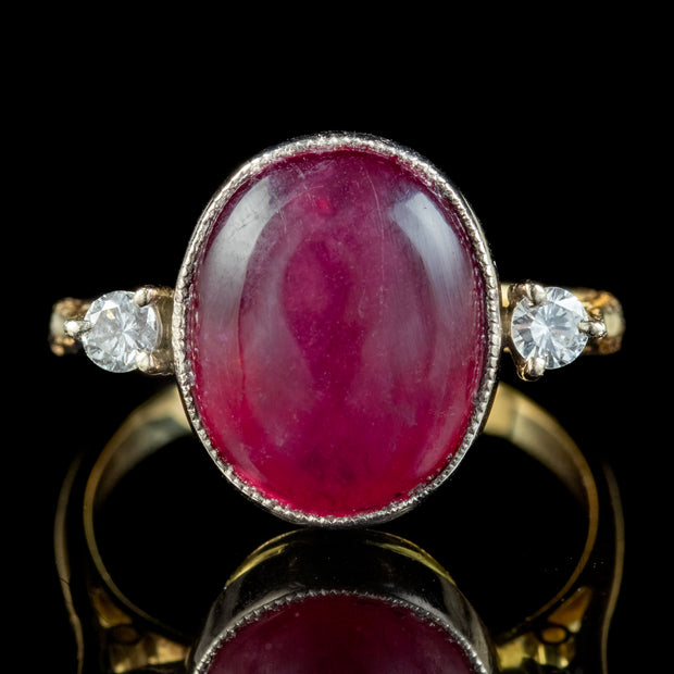 Antique Edwardian Cabochon Ruby Diamond Ring Circa 1910 front