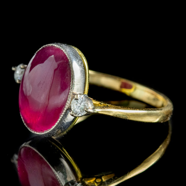 Antique Edwardian Cabochon Ruby Diamond Ring Circa 1910 side
