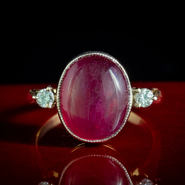 Antique Edwardian Cabochon Ruby Diamond Ring Circa 1910 social