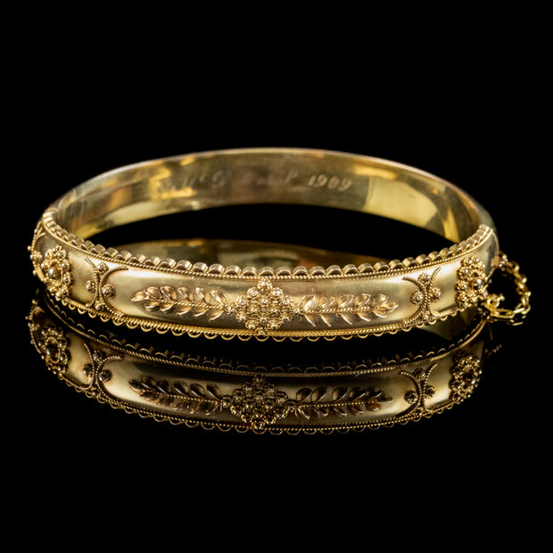 Antique Edwardian Cannetille Bangle 9ct Gold Dated 1907