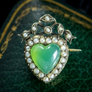 Antique Edwardian Chalcedony Pearl Heart Brooch